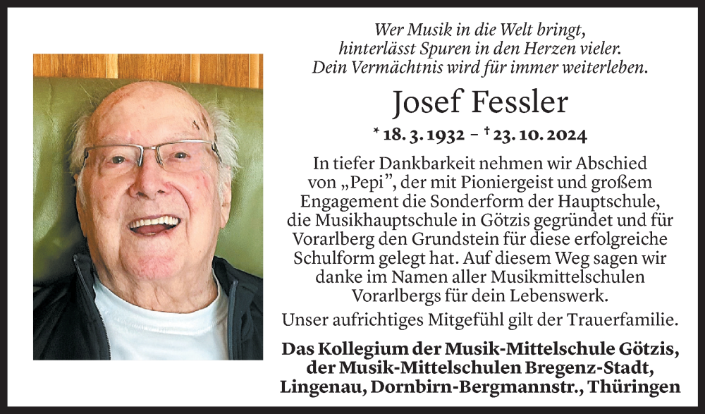  Todesanzeige für Josef Fessler vom 06.11.2024 aus Vorarlberger Nachrichten