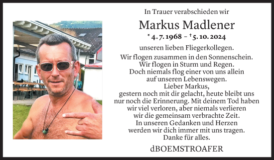 Todesanzeige von Markus Madlener von Vorarlberger Nachrichten