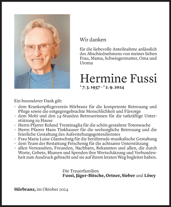 Todesanzeige von Hermine Fussi von Vorarlberger Nachrichten