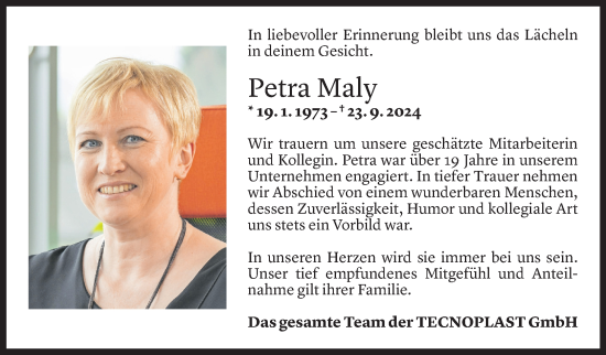 Todesanzeige von Petra Maly von Vorarlberger Nachrichten