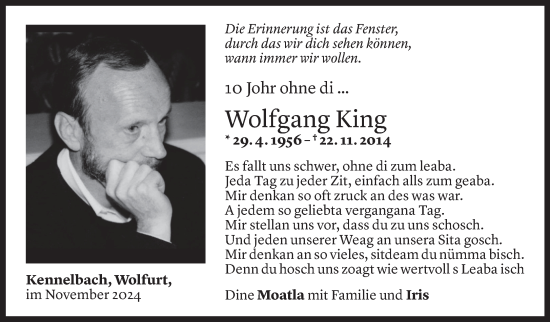 Todesanzeige von Wolfgang King von Vorarlberger Nachrichten