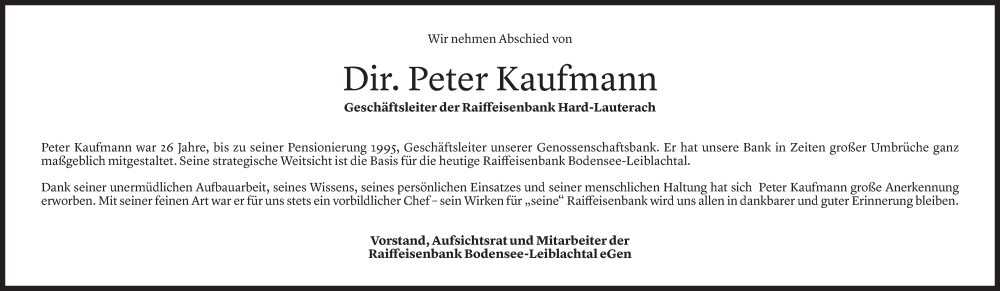  Todesanzeige für Peter Kaufmann vom 08.10.2024 aus Vorarlberger Nachrichten