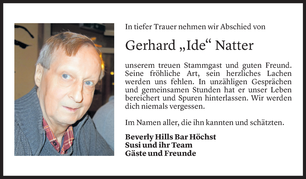  Todesanzeige für Gerhard Natter vom 19.10.2024 aus Vorarlberger Nachrichten