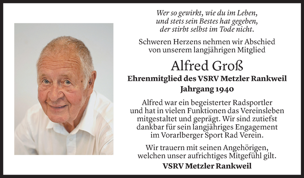  Todesanzeige für Alfred Groß vom 23.10.2024 aus Vorarlberger Nachrichten