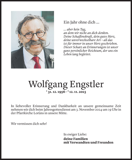 Todesanzeige von Wolfgang Engstler von Vorarlberger Nachrichten