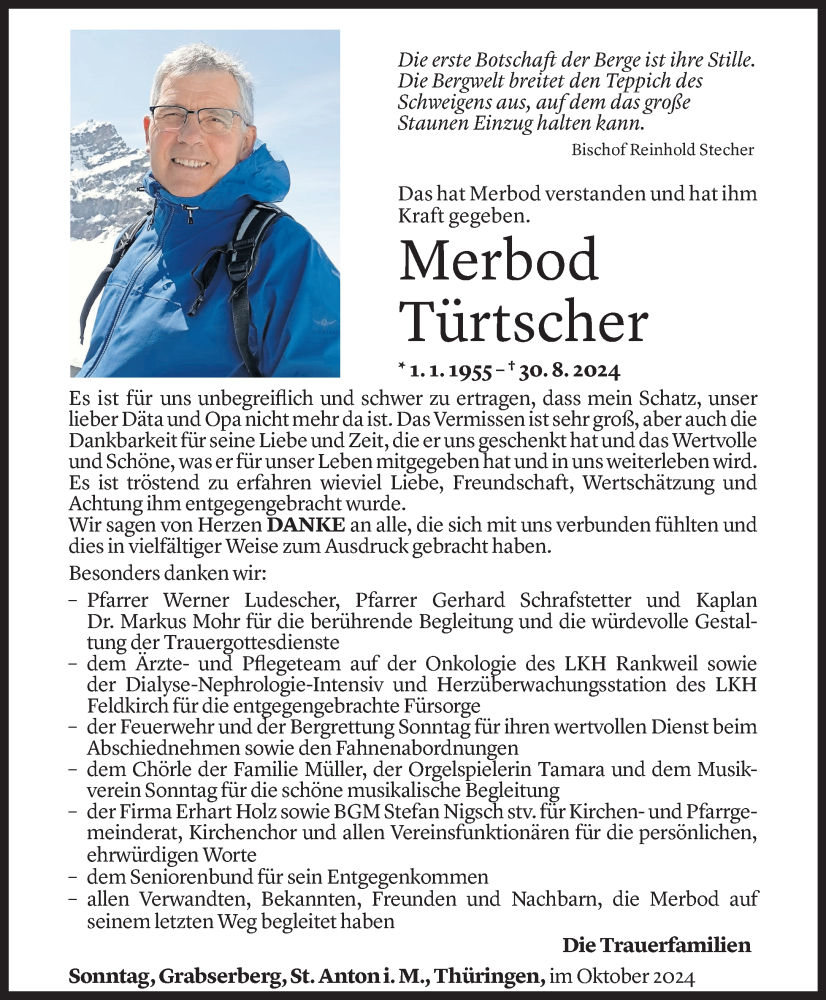  Todesanzeige für Merbod Türtscher vom 29.10.2024 aus Vorarlberger Nachrichten