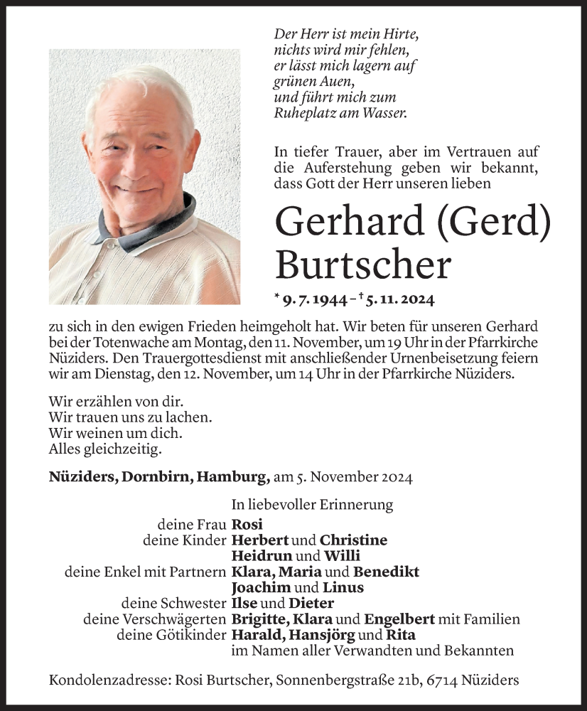  Todesanzeige für Gerhard Burtscher vom 08.11.2024 aus Vorarlberger Nachrichten