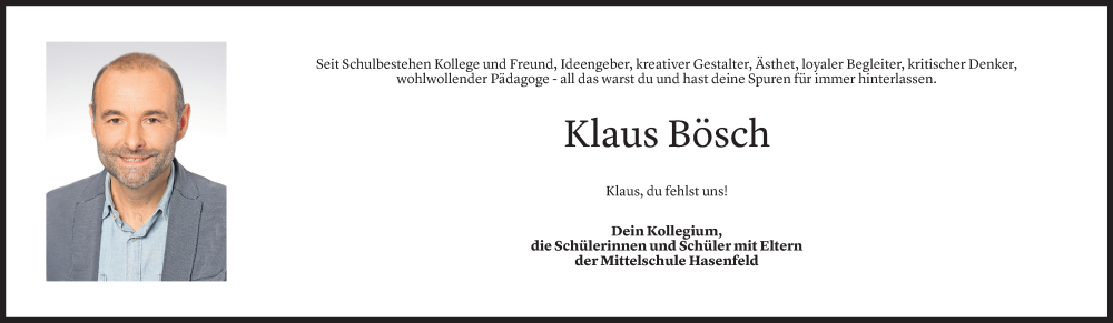  Todesanzeige für Klaus Bösch vom 18.11.2024 aus Vorarlberger Nachrichten