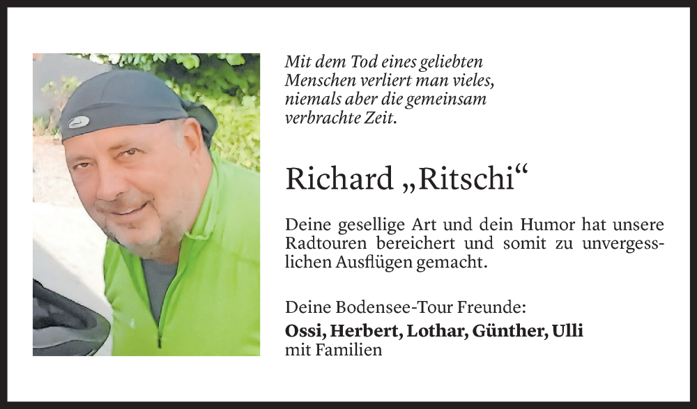  Todesanzeige für Richard Schnetzer vom 06.11.2024 aus Vorarlberger Nachrichten