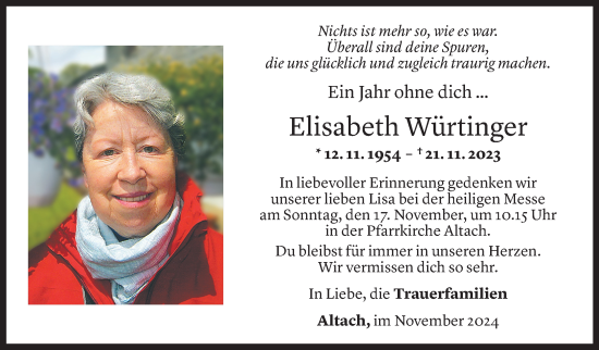 Todesanzeige von Elisabeth Würtinger von Vorarlberger Nachrichten