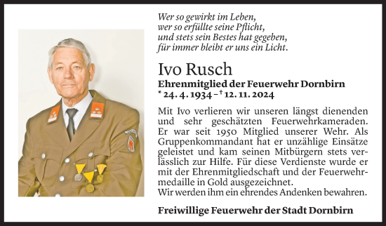 Todesanzeige von Ivo Rusch von Vorarlberger Nachrichten