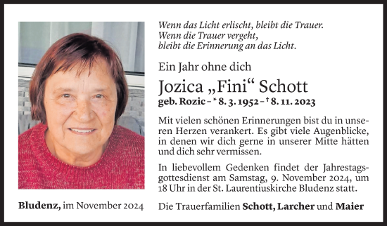 Todesanzeige von Jozica Schott von Vorarlberger Nachrichten