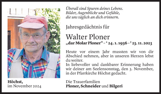 Todesanzeige von Walter Ploner von Vorarlberger Nachrichten