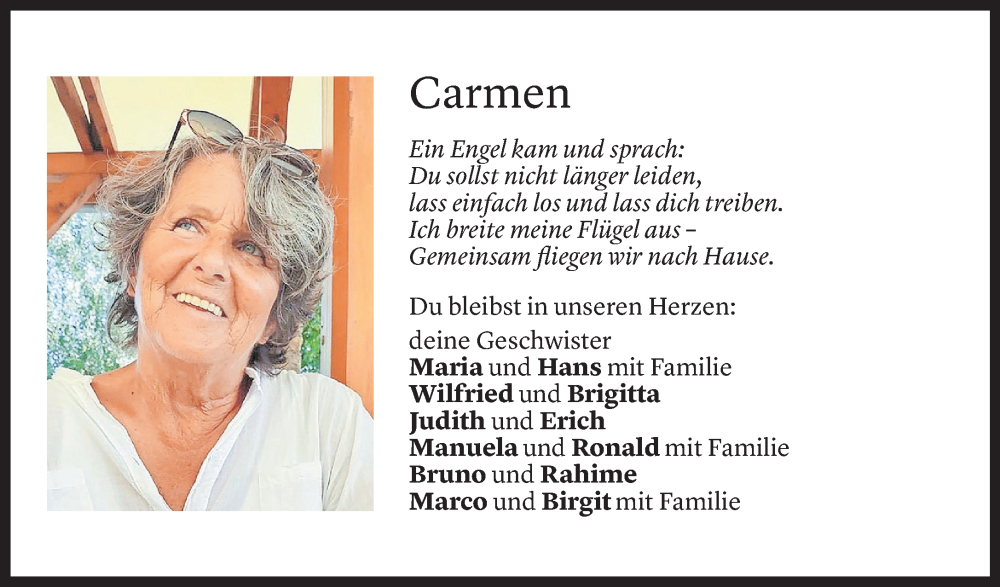  Todesanzeige für Carmen Haltmayer vom 25.11.2024 aus Vorarlberger Nachrichten