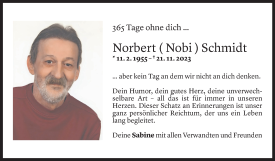 Todesanzeige von Norbert Schmidt von Vorarlberger Nachrichten