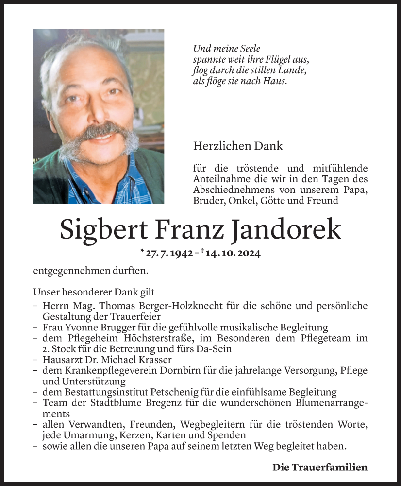  Todesanzeige für Sigbert Jandorek vom 08.11.2024 aus Vorarlberger Nachrichten