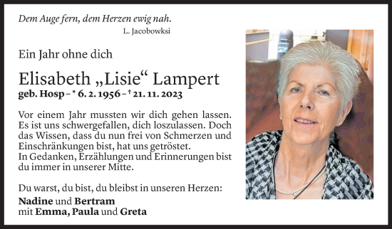 Todesanzeige von Elisabeth Lampert von Vorarlberger Nachrichten