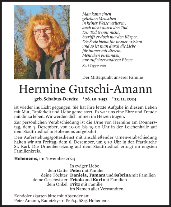 Todesanzeige von Hermine Gutschi-Amann von Vorarlberger Nachrichten