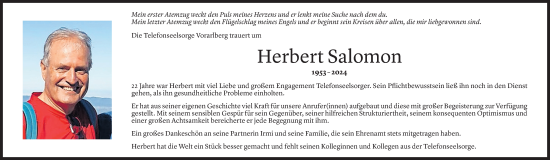 Todesanzeige von Herbert Salomon von Vorarlberger Nachrichten