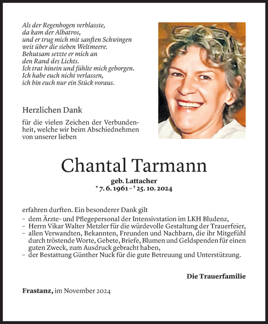 Todesanzeige von Chantal Tarmann von Vorarlberger Nachrichten