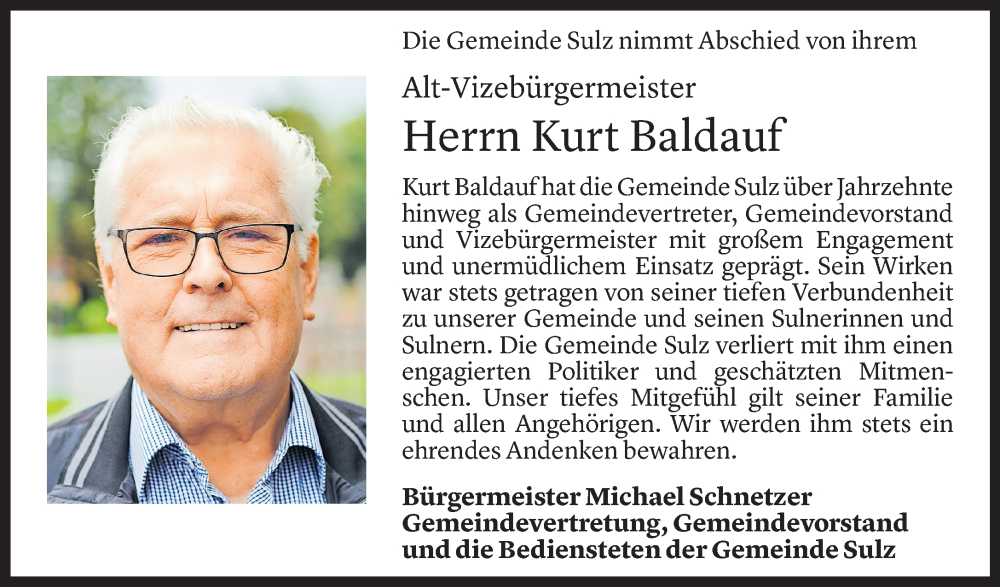  Todesanzeige für Kurt Baldauf vom 29.11.2024 aus Vorarlberger Nachrichten