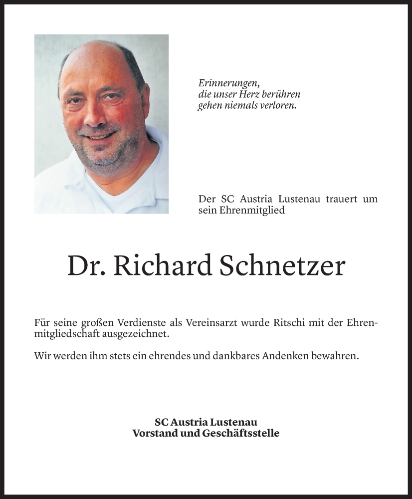  Todesanzeige für Richard Schnetzer vom 06.11.2024 aus Vorarlberger Nachrichten