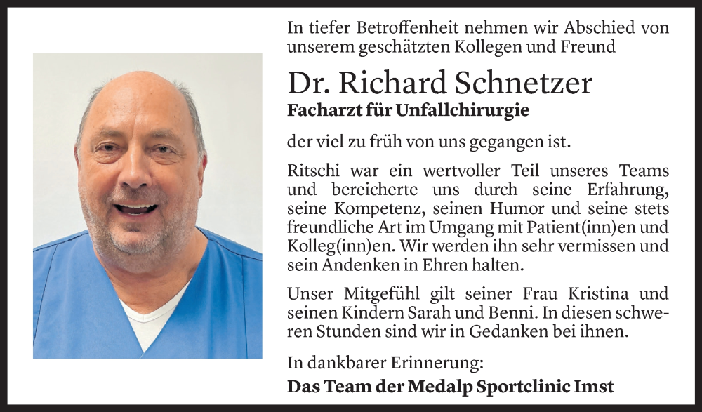  Todesanzeige für Richard Schnetzer vom 06.11.2024 aus Vorarlberger Nachrichten