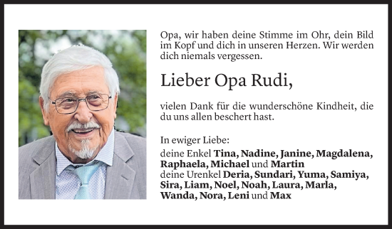 Todesanzeige von Rudi Mähr von Vorarlberger Nachrichten