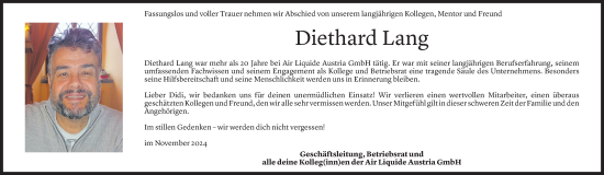 Todesanzeige von Diethard Lang von Vorarlberger Nachrichten