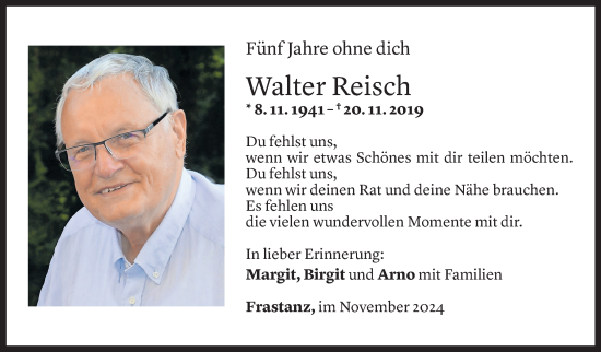 Todesanzeige von Walter Reisch von Vorarlberger Nachrichten