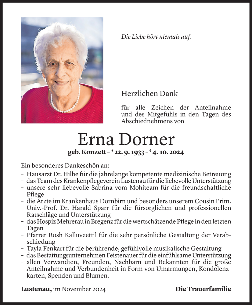  Todesanzeige für Erna Dorner vom 15.11.2024 aus Vorarlberger Nachrichten