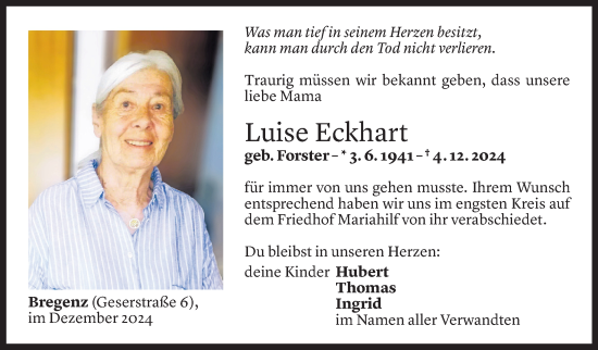 Todesanzeige von Luise Eckhart von Vorarlberger Nachrichten