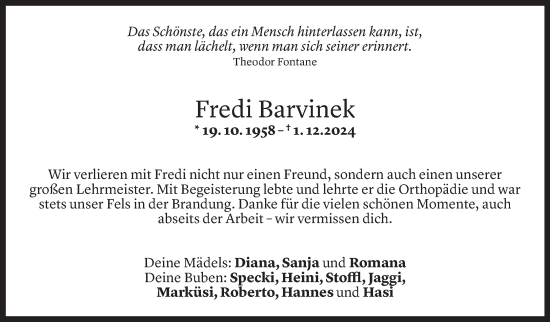 Todesanzeige von Fredi Barvinek von Vorarlberger Nachrichten