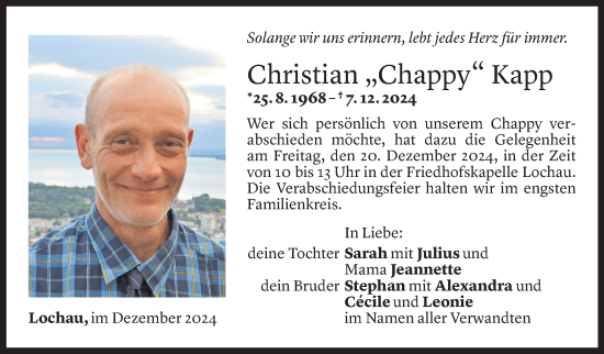 Todesanzeige von Christian Kapp von Vorarlberger Nachrichten