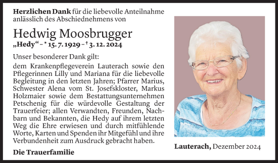 Todesanzeige von Hedwig Moosbrugger von Vorarlberger Nachrichten