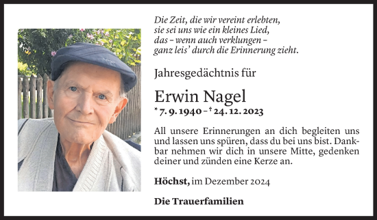 Todesanzeige von Erwin Nagel von Vorarlberger Nachrichten