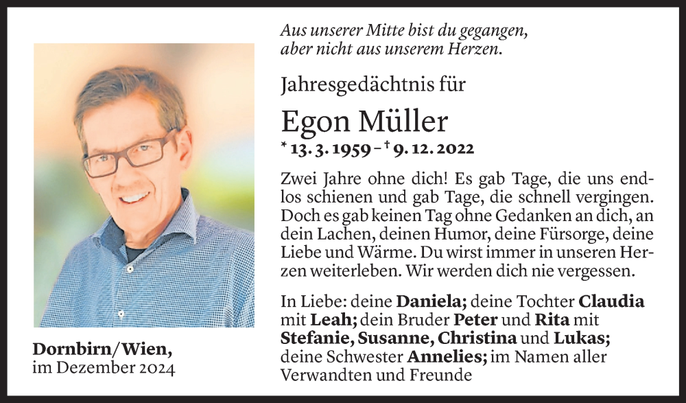  Todesanzeige für Egon Müller vom 10.12.2024 aus Vorarlberger Nachrichten