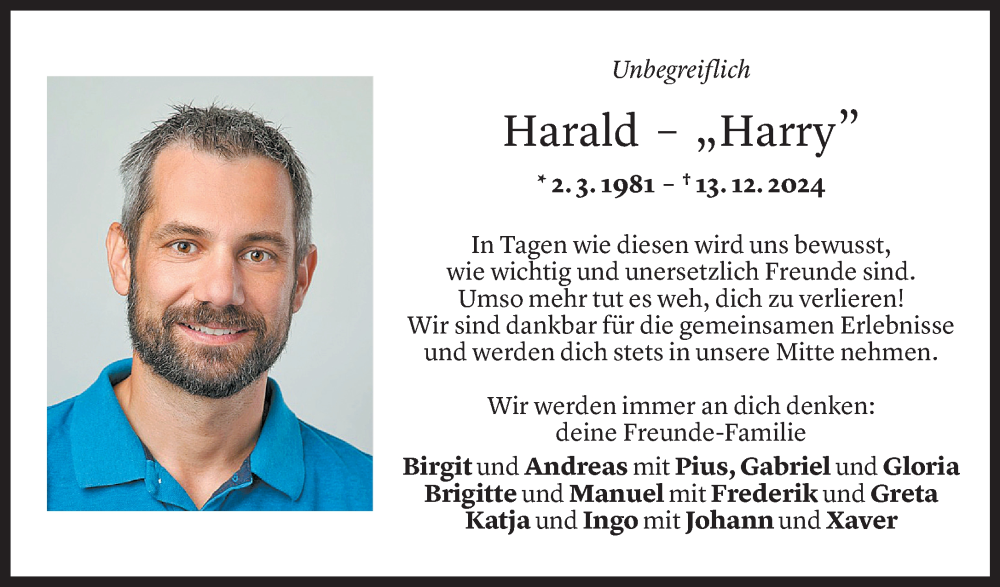  Todesanzeige für Harald Kopriva vom 16.12.2024 aus Vorarlberger Nachrichten