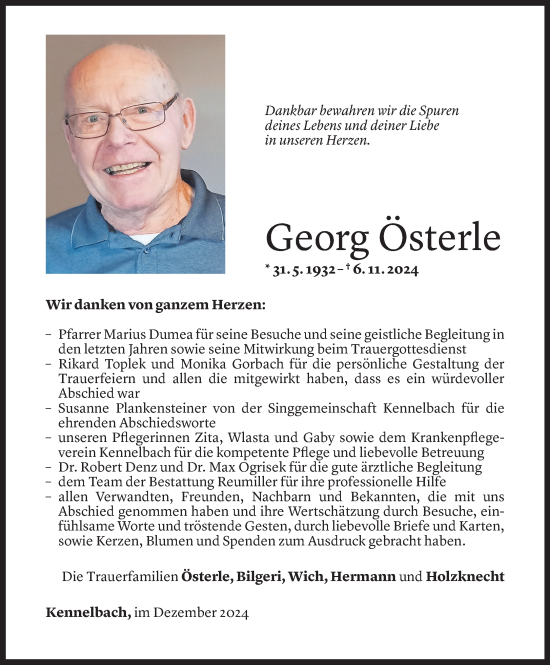 Todesanzeige von Georg Österle von Vorarlberger Nachrichten