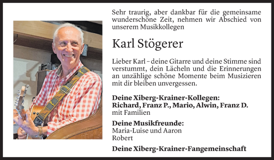 Todesanzeige von Karl Stögerer von Vorarlberger Nachrichten