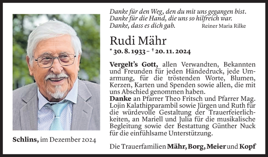 Todesanzeige von Rudi Mähr von Vorarlberger Nachrichten