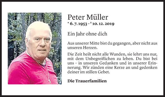 Todesanzeige von Peter Müller von Vorarlberger Nachrichten