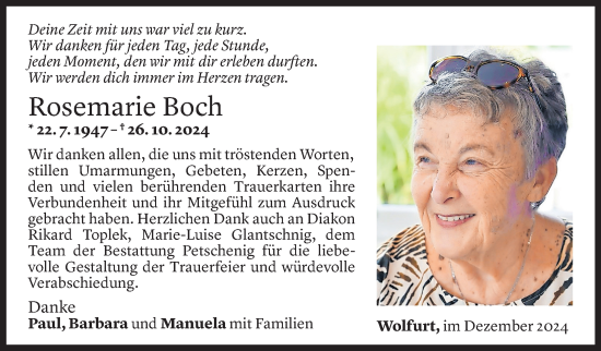 Todesanzeige von Rosemarie Boch von Vorarlberger Nachrichten