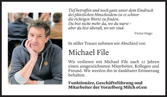 Todesanzeige von Michael File von Vorarlberger Nachrichten