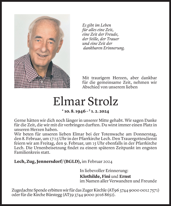 Todesanzeige von Elmar Strolz von Vorarlberger Nachrichten