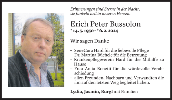 Todesanzeige von Erich Bussolon von Vorarlberger Nachrichten