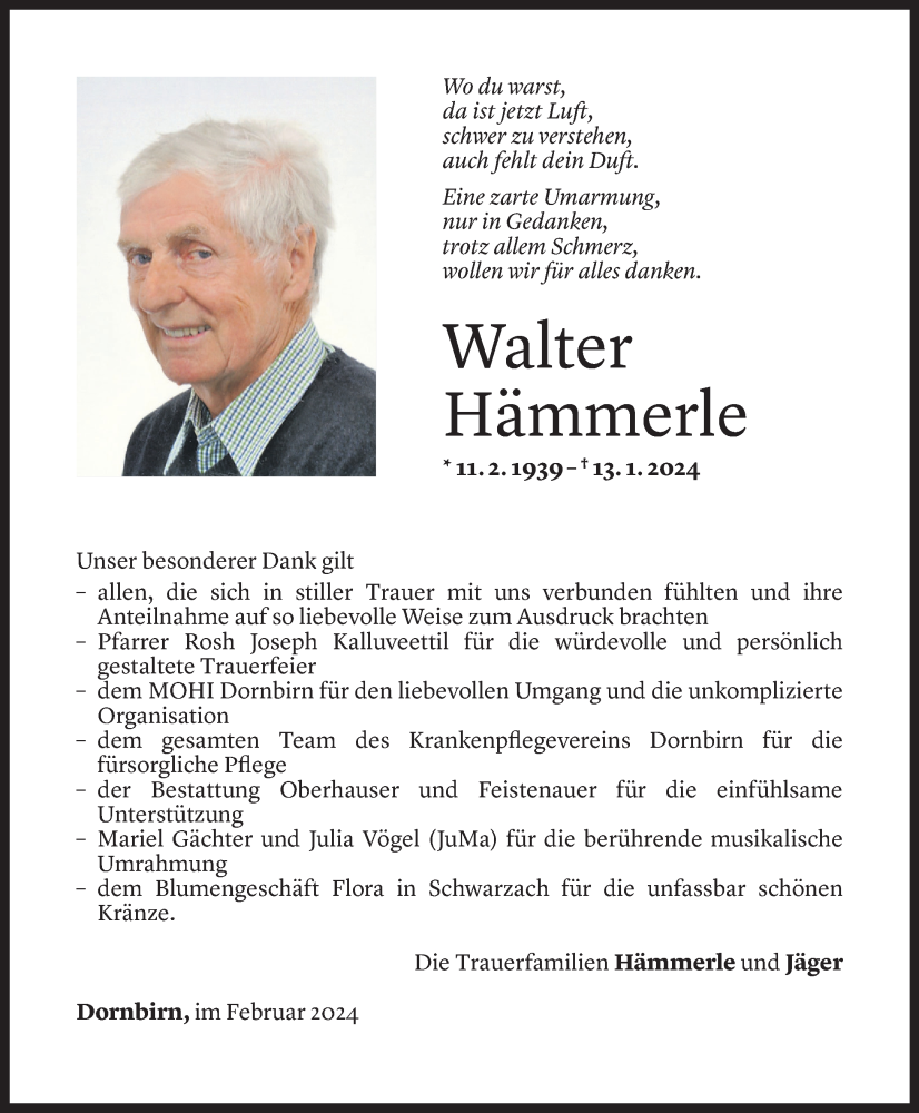  Todesanzeige für Walter Hämmerle vom 08.02.2023 aus Vorarlberger Nachrichten