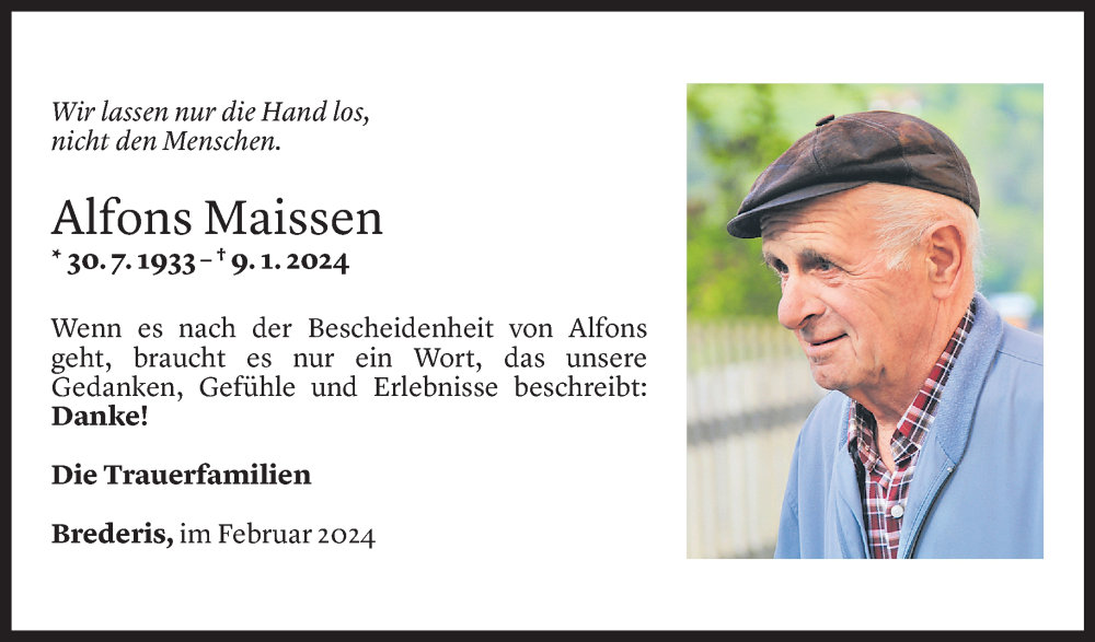  Todesanzeige für Alfons Stefan Maissen vom 10.02.2024 aus Vorarlberger Nachrichten