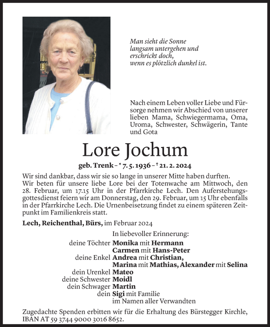 Todesanzeige von Lore Jochum von Vorarlberger Nachrichten