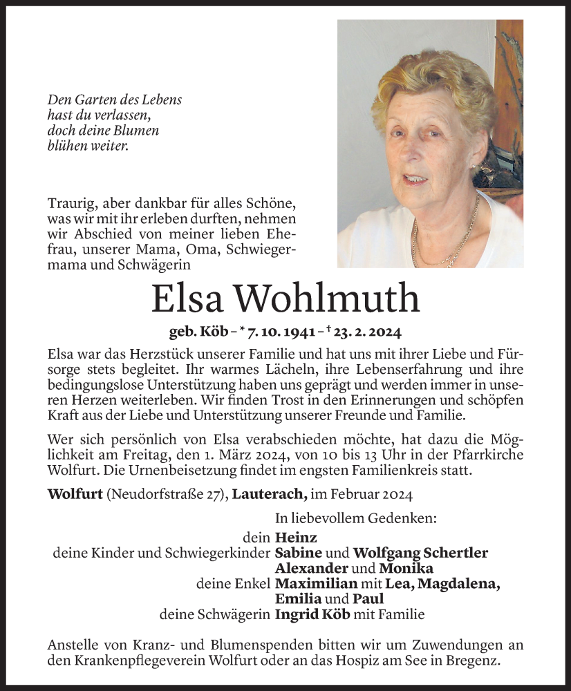  Todesanzeige für Elsa Wohlmuth vom 28.02.2024 aus Vorarlberger Nachrichten